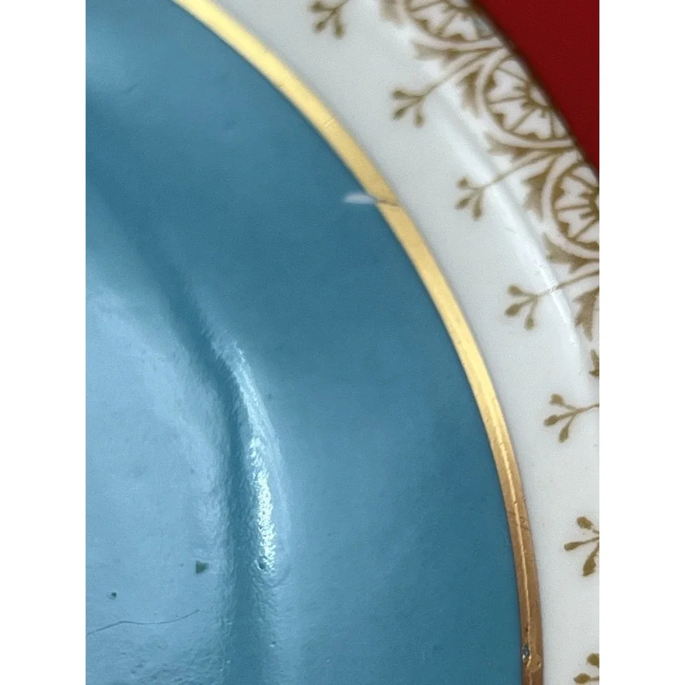 Vintage Aynsley Cabbage Rose Turquoise Corset Cup & Saucer Raised Paint